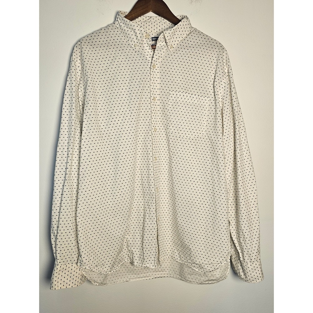 [Preppy] Old Navy Classic Shirt Men XL White Geometric Micro‎ Print Regular Fit
